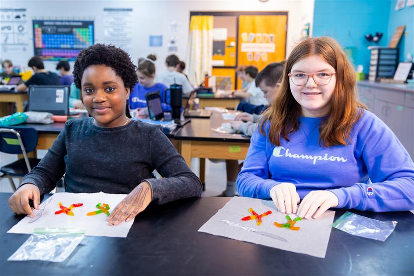 Middle school students in science class
